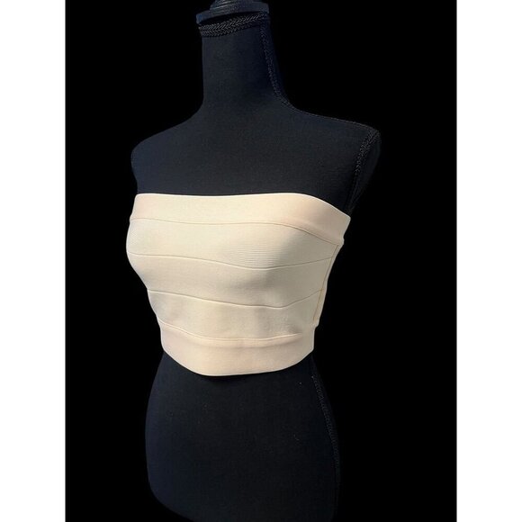 Susana Monaco Womens Beige Strapless Tube top, Zip-Back Crop Top, SM - Picture 2 of 13